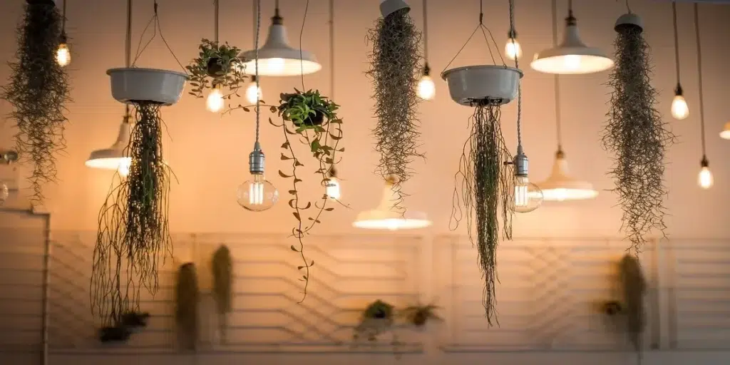 Boho lighting with woven pendant lamp and warm ambient glow enhancing a stylish interior space designed by Olangana Design’s for homes in Bangalore.