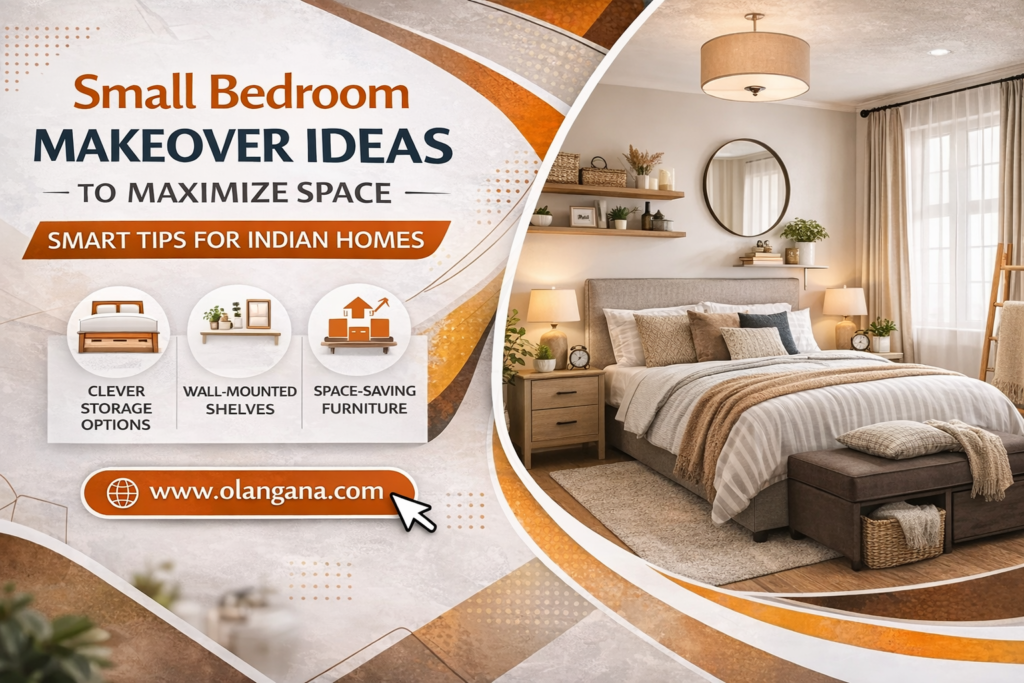 Smart space-saving bedroom design in Bangalore with compact wardrobe, storage bed, and modern interiors by Olangana Designs