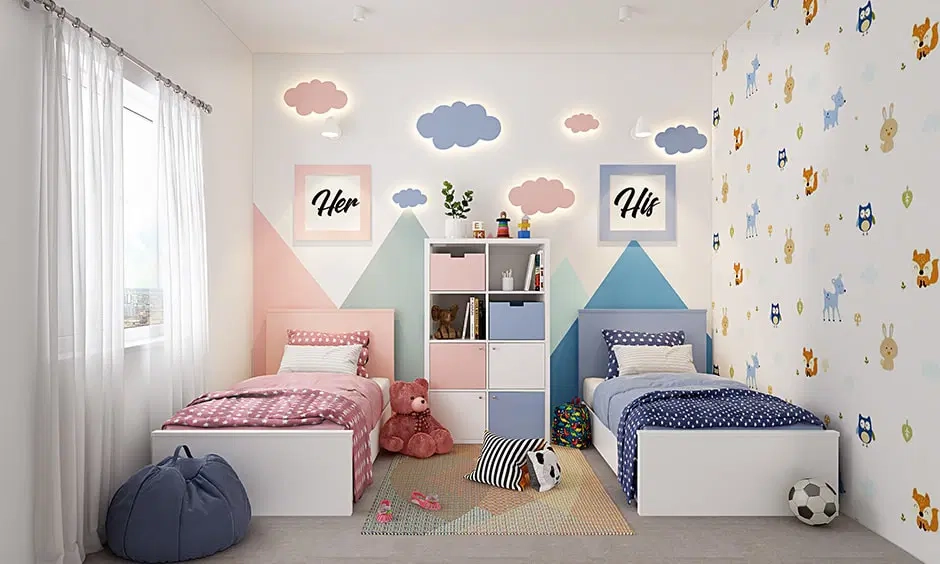 Modern kids’ bedroom with pastel color palette