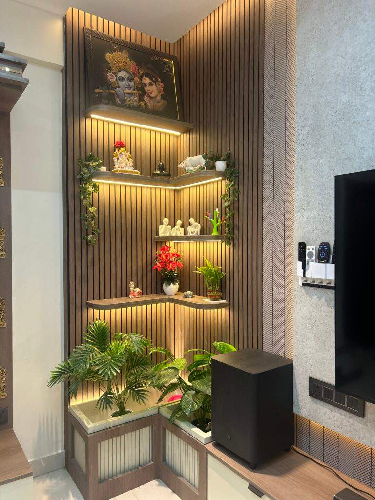 Modern TV unit design in a Bangalore living room by Olangana Design’s.