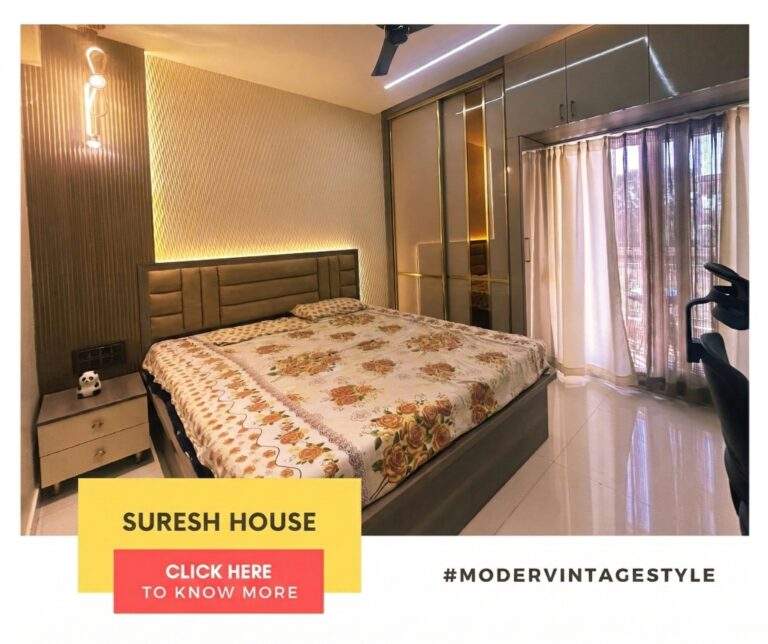 Modern bedroom interior in Bangalore with stylish cot, bedside table for lamp, and sliding wardrobe by Olangana Designs