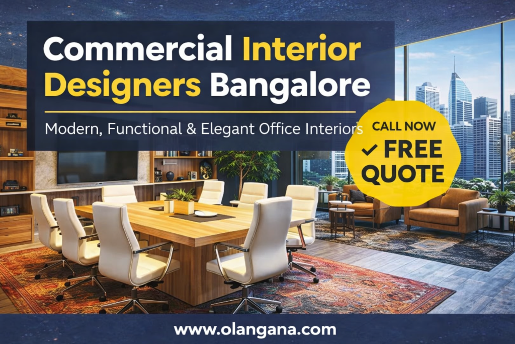 Commercial Interior Designers Bangalore modern office interior design with conference table workspace design by Olangana