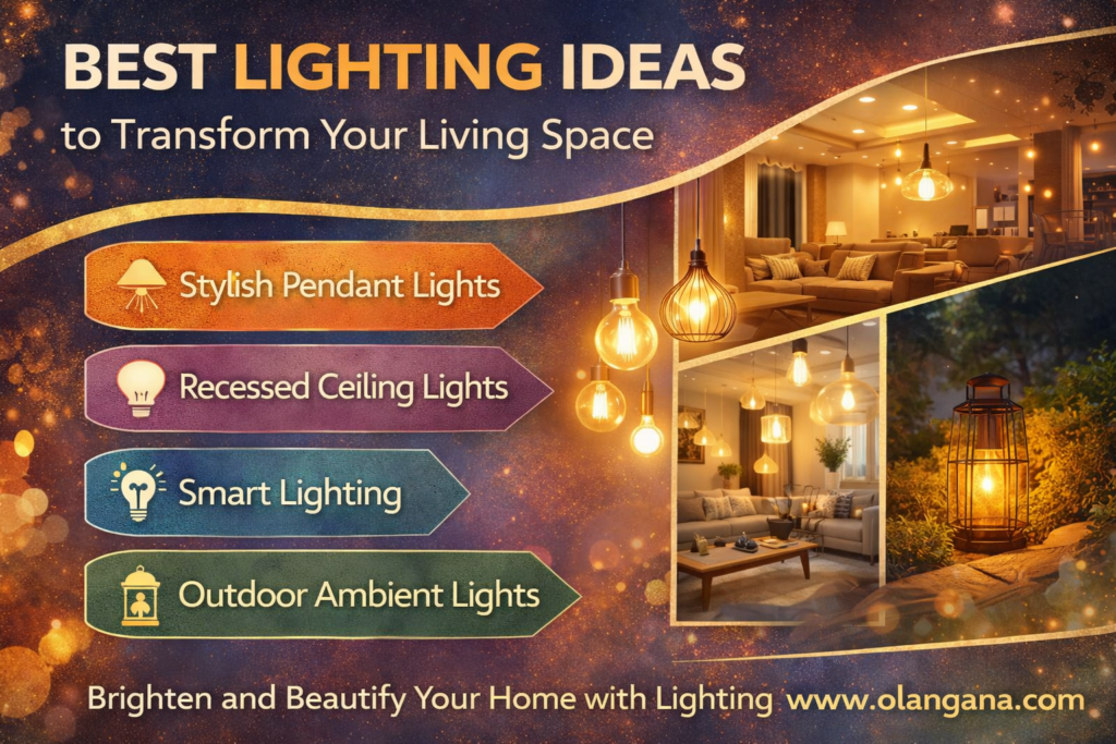 Best lighting ideas for living room including stylish pendant lights, recessed ceiling lights, smart lighting and outdoor ambient lighting to enhance modern home interiors