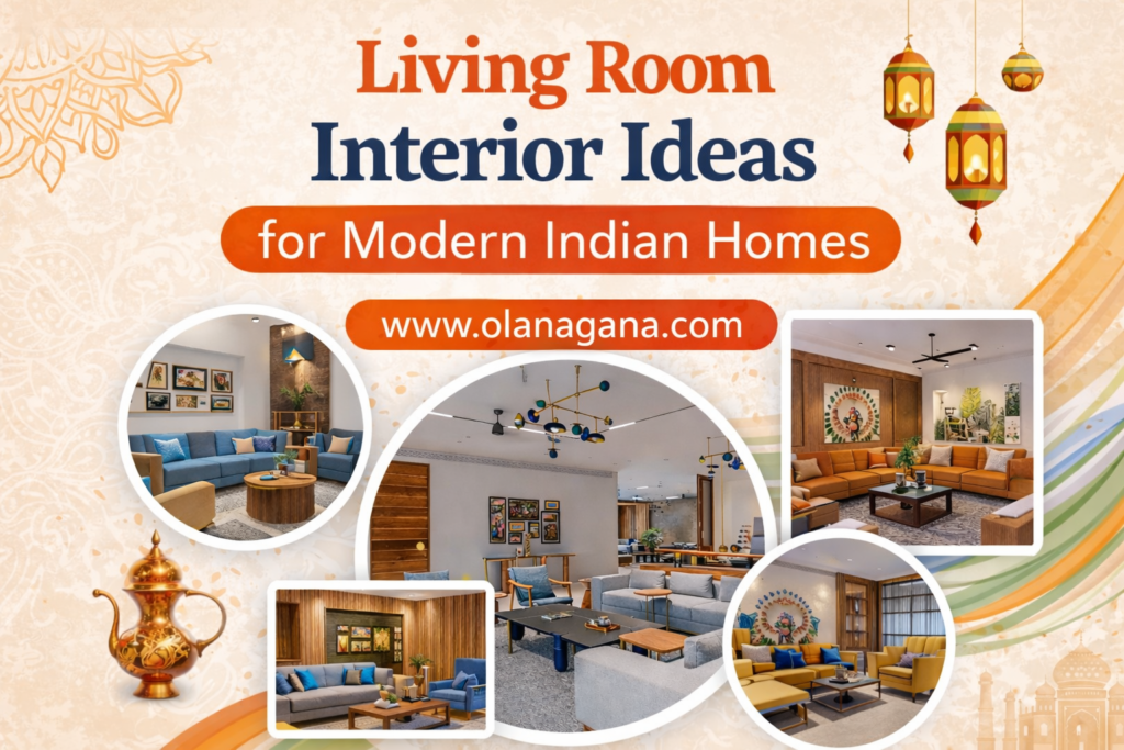 Modern Indian living room interior ideas thumbnail featuring stylish sofa, wooden decor, contemporary lighting and elegant home design inspiration with website olanagana.com