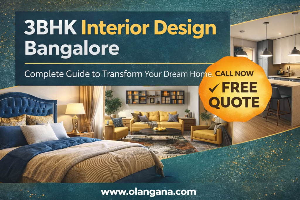 3BHK interior design Bangalore modern bedroom living room and kitchen interiors by Olangana customized home interior design services