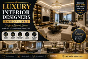 Luxury Interior Designers Bangalore creating premium living rooms, designer bedrooms, luxury modular kitchens, dining spaces, and custom home interiors.