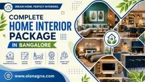 Complete Home Interior Package Cost in Bangalore with modular kitchen, wardrobe, TV unit and modern living room interiors.